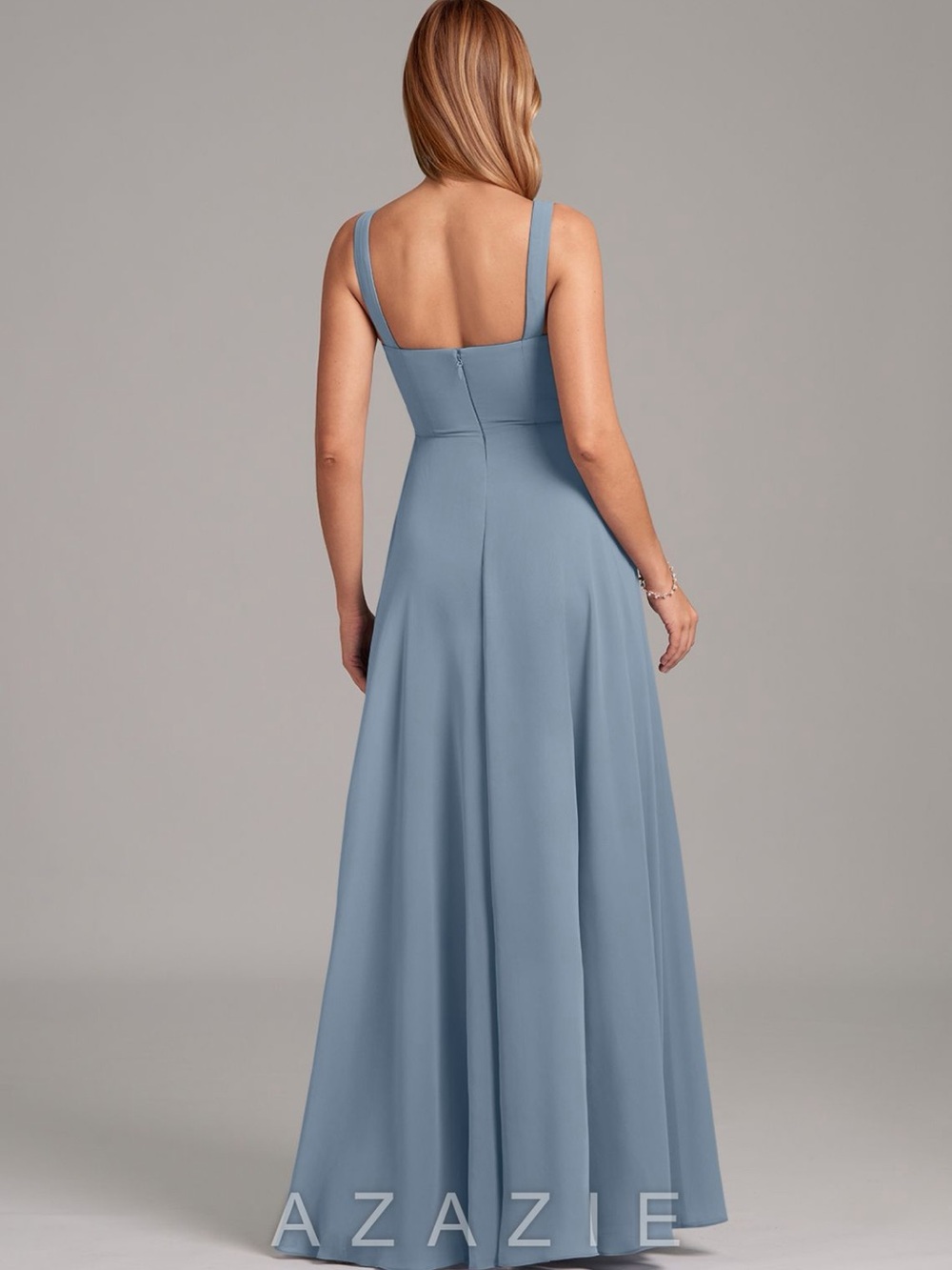 NWT Azazie Shaude A-Line Pleated Chiffon Formal Bridesmaid Dress in Dusty Blue - Picture 2 of 12
